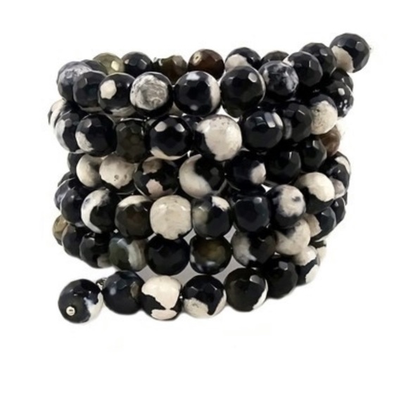 Savvy Cie Jewelry - SAVVY CIE BLACK & IVORY AGATE COIL WRAP BRACELET